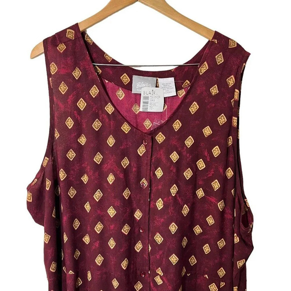 Blair NWT Long Vintage Dress Plus 3XL Dark Red Beige Geometric Diamond Patterned - Picture 3 of 6